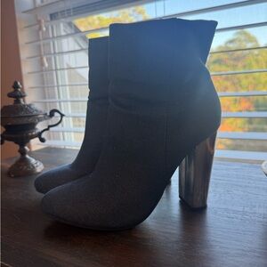 Neiman Marcus Black Ankle Boots with Metallic Heel